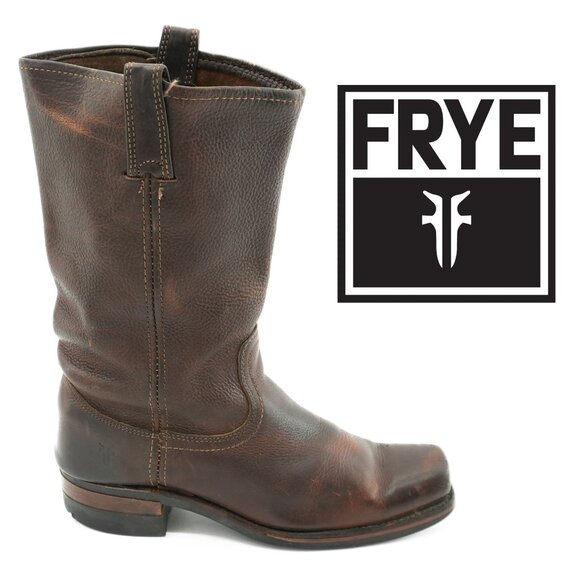 Vintage FRYE Boots Sz. 10 Moto Boots Brown Square Toe Western Engineer Style Boo - Picture 1 of 8